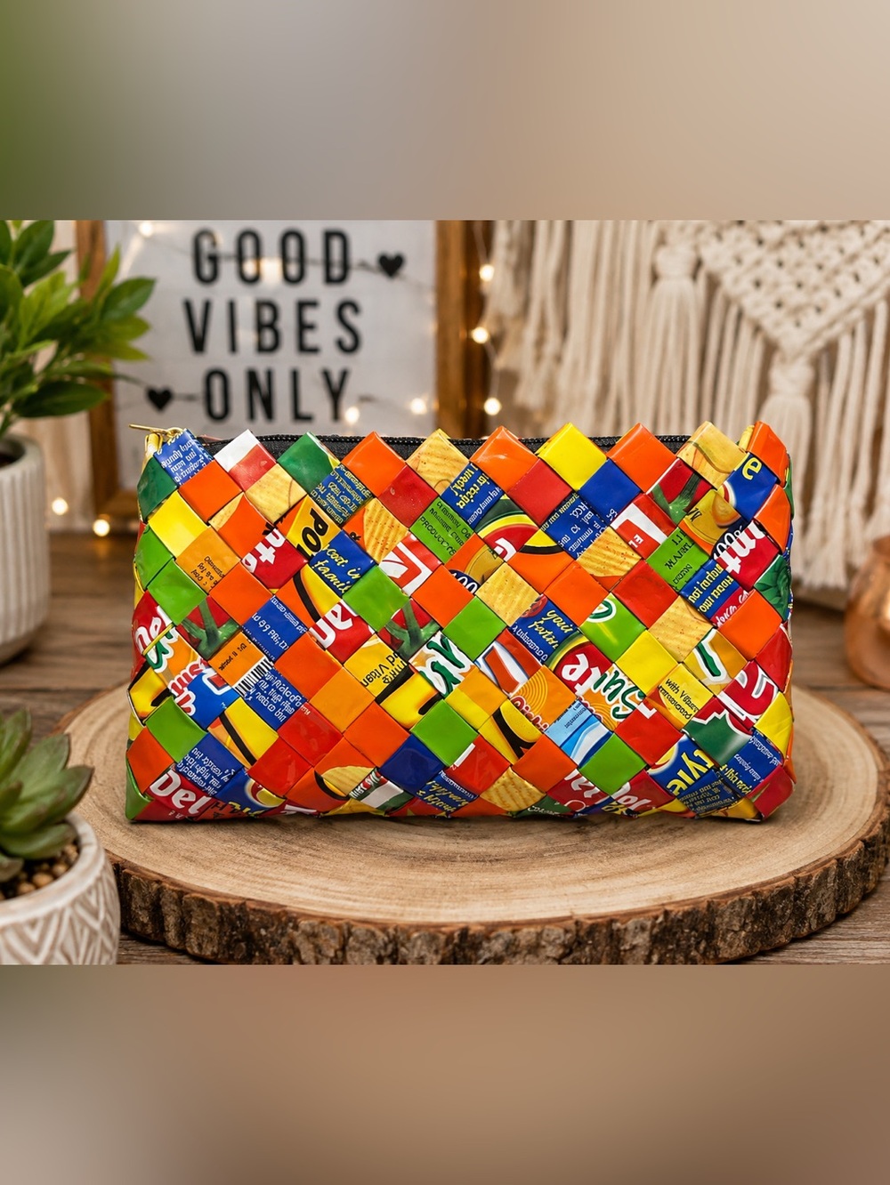 Vintage Artisan Woven Candy Wrapper Purse Clutch. Y2K